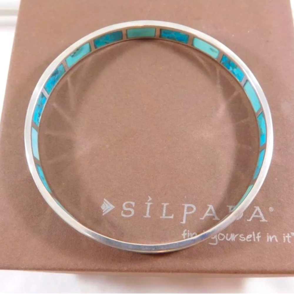 Silpada RARE Vintage Sterling
Silver Turquoise High Seas Inlay
Bangle Bracelet - Picture 3 of 10